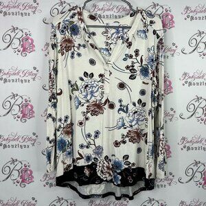 DR2 long sleeve floral flowers top stretchy Cream Floral Button Down Shirt